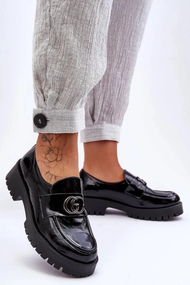 Sale Laura Messi Damskie Półbuty Skórzane Z Ozdobą Czarne Rosefalls Czarny