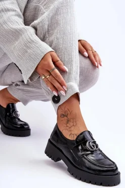 Sale Laura Messi Damskie Półbuty Skórzane Z Ozdobą Czarne Rosefalls Czarny