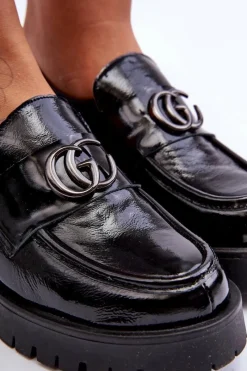 Sale Laura Messi Damskie Półbuty Skórzane Z Ozdobą Czarne Rosefalls Czarny