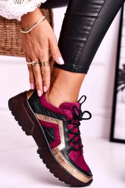 Sneakersy Damskie|Półbuty Skórzane></noscript>Maciejka Damskie Półbuty Sneakersy Skórzane Bordowe 04731-23