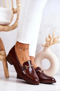 New Laura Messi Damskie Półbuty Wężowe 2307 Brązowe