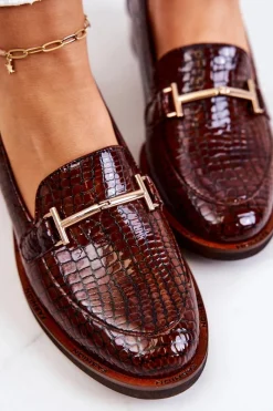 New Laura Messi Damskie Półbuty Wężowe 2307 Brązowe