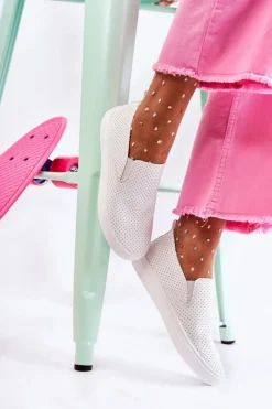 New Damskie Półbuty Wsuwane Białe Viviana Damskie Sneakersy Damskie