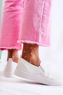 New Damskie Półbuty Wsuwane Białe Viviana Damskie Sneakersy Damskie
