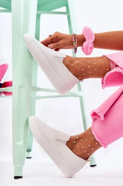 New Damskie Półbuty Wsuwane Białe Viviana Damskie Sneakersy Damskie