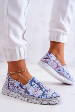 New Maciejka Damskie Półbuty Wsuwane Skórzane 03512-39 Niebieskie