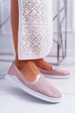 Półbuty Skórzane|Mokasyny Damskie Skórzane>Damskie buty S.Barski Damskie Półbuty Wsuwane Skórzane Lordsy Różowe Lordi