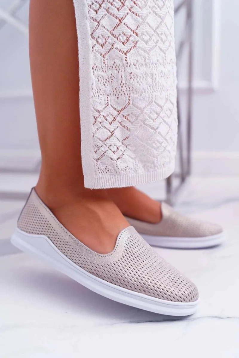 Damskie buty S.Barski Damskie Półbuty Wsuwane Skórzane Lordsy Złote Lordi