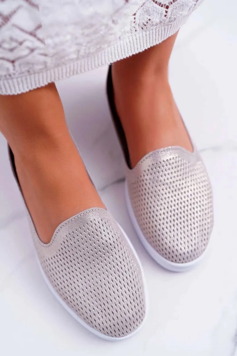 Damskie buty S.Barski Damskie Półbuty Wsuwane Skórzane Lordsy Złote Lordi