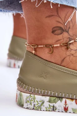 Sale Maciejka Damskie Półbuty Wsuwane Skórzane 03512-51 Zielone