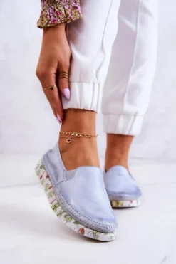 Maciejka Damskie Półbuty Wsuwane Skórzane 03512-40 Jasnoniebieskie