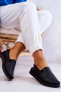 Półbuty Skórzane>Maciejka Damskie Półbuty Wsuwane Skórzane 03512-01 Czarne