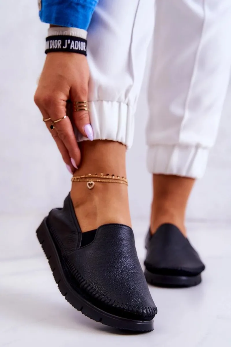 Półbuty Skórzane>Maciejka Damskie Półbuty Wsuwane Skórzane 03512-01 Czarne