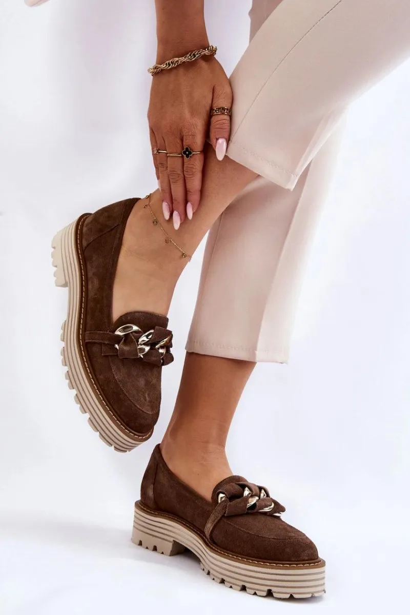 Sale Damskie Półbuty Zamszowe 2523 Brązowe Damskie Półbuty Skórzane|Mokasyny Damskie Zamszowe