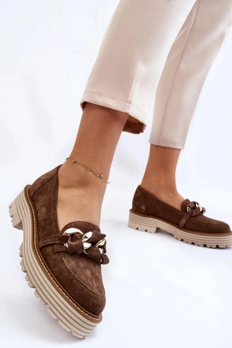 Sale Damskie Półbuty Zamszowe 2523 Brązowe Damskie Półbuty Skórzane|Mokasyny Damskie Zamszowe