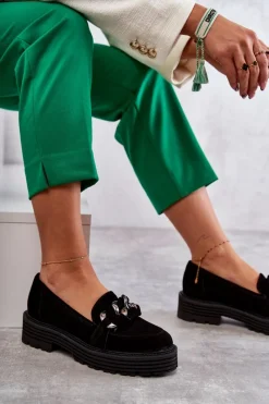 Clearance Damskie Półbuty Zamszowe 2523 Czarne Damskie Półbuty Skórzane|Mokasyny Damskie Zamszowe