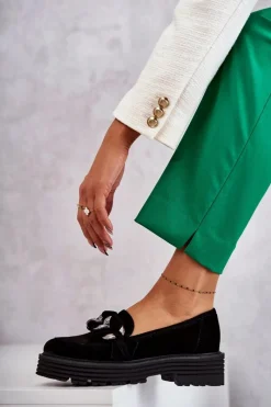 Clearance Damskie Półbuty Zamszowe 2523 Czarne Damskie Półbuty Skórzane|Mokasyny Damskie Zamszowe