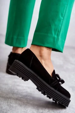 Clearance Damskie Półbuty Zamszowe 2523 Czarne Damskie Półbuty Skórzane|Mokasyny Damskie Zamszowe