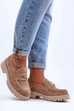 Półbuty Skórzane|Mokasyny Damskie Zamszowe></noscript>Laura Messi Damskie Półbuty Zamszowe Z Ozdobą Beżowe Rosefalls Beżowy