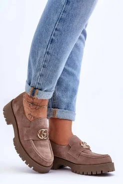 Sale Laura Messi Damskie Półbuty Zamszowe Z Ozdobą Ciemnobeżowe Rosefalls Beżowy