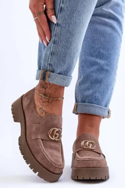 Sale Laura Messi Damskie Półbuty Zamszowe Z Ozdobą Ciemnobeżowe Rosefalls Beżowy