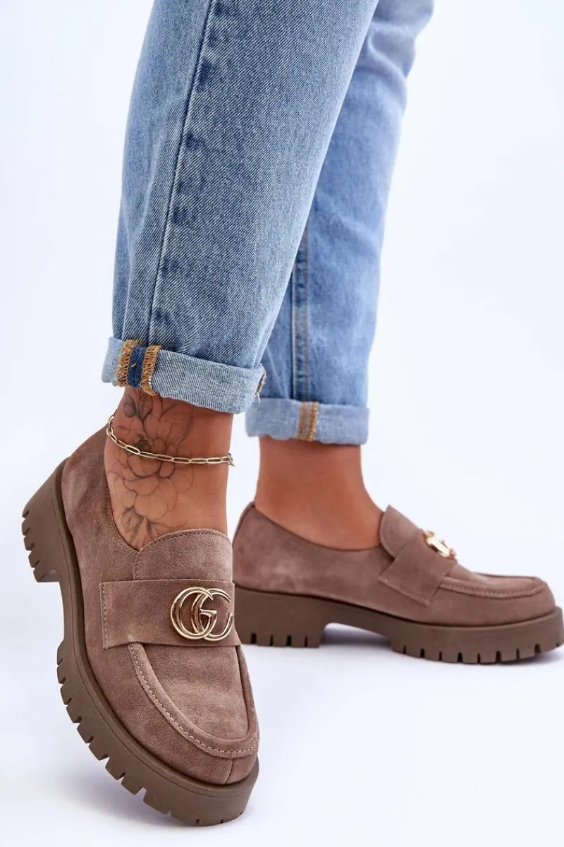 Sale Laura Messi Damskie Półbuty Zamszowe Z Ozdobą Ciemnobeżowe Rosefalls Beżowy