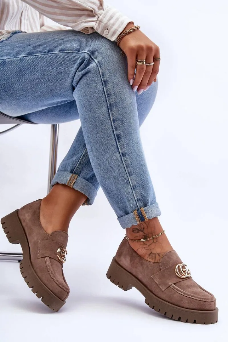 Sale Laura Messi Damskie Półbuty Zamszowe Z Ozdobą Ciemnobeżowe Rosefalls Beżowy