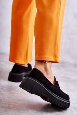 Boto Damskie Półbuty Zamszowe Z Ozdobą Czarne Leeza