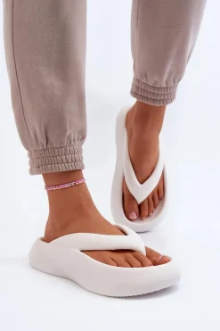 Online Boto Damskie Piankowe Klapki Japonki Białe Roux