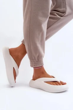 Online Boto Damskie Piankowe Klapki Japonki Białe Roux