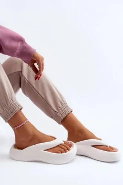 Online Boto Damskie Piankowe Klapki Japonki Białe Roux