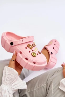 Outlet Damskie Piankowe Klapki Kroksy Z Ozdobami Różowe Marlett Damskie Klapki Basenowe|Klapki Na Platformie