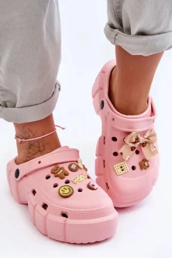 Outlet Damskie Piankowe Klapki Kroksy Z Ozdobami Różowe Marlett Damskie Klapki Basenowe|Klapki Na Platformie