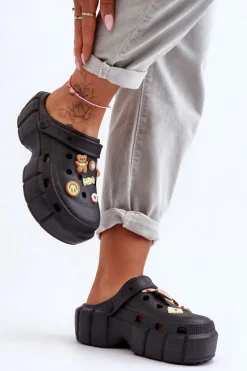 Klapki Basenowe|Klapki Na Platformie>Boto Damskie Piankowe Klapki Kroksy Z Ozdobami Czarne Marlett