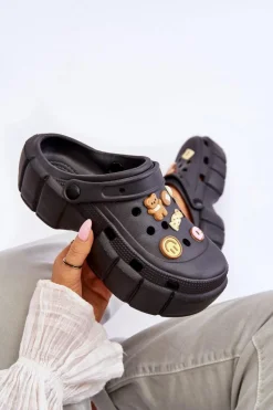 Klapki Basenowe|Klapki Na Platformie>Boto Damskie Piankowe Klapki Kroksy Z Ozdobami Czarne Marlett