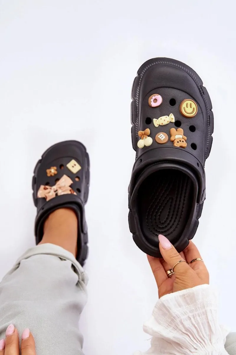 Klapki Basenowe|Klapki Na Platformie>Boto Damskie Piankowe Klapki Kroksy Z Ozdobami Czarne Marlett