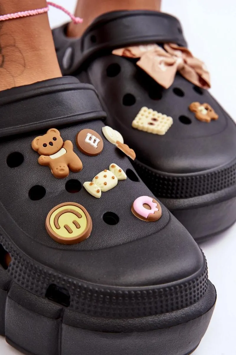 Klapki Basenowe|Klapki Na Platformie>Boto Damskie Piankowe Klapki Kroksy Z Ozdobami Czarne Marlett