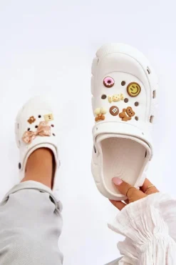 New Damskie Piankowe Klapki Kroksy Z Ozdobami Białe Marlett Damskie Klapki Basenowe|Klapki Na Platformie