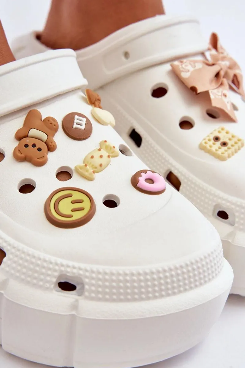 New Damskie Piankowe Klapki Kroksy Z Ozdobami Białe Marlett Damskie Klapki Basenowe|Klapki Na Platformie