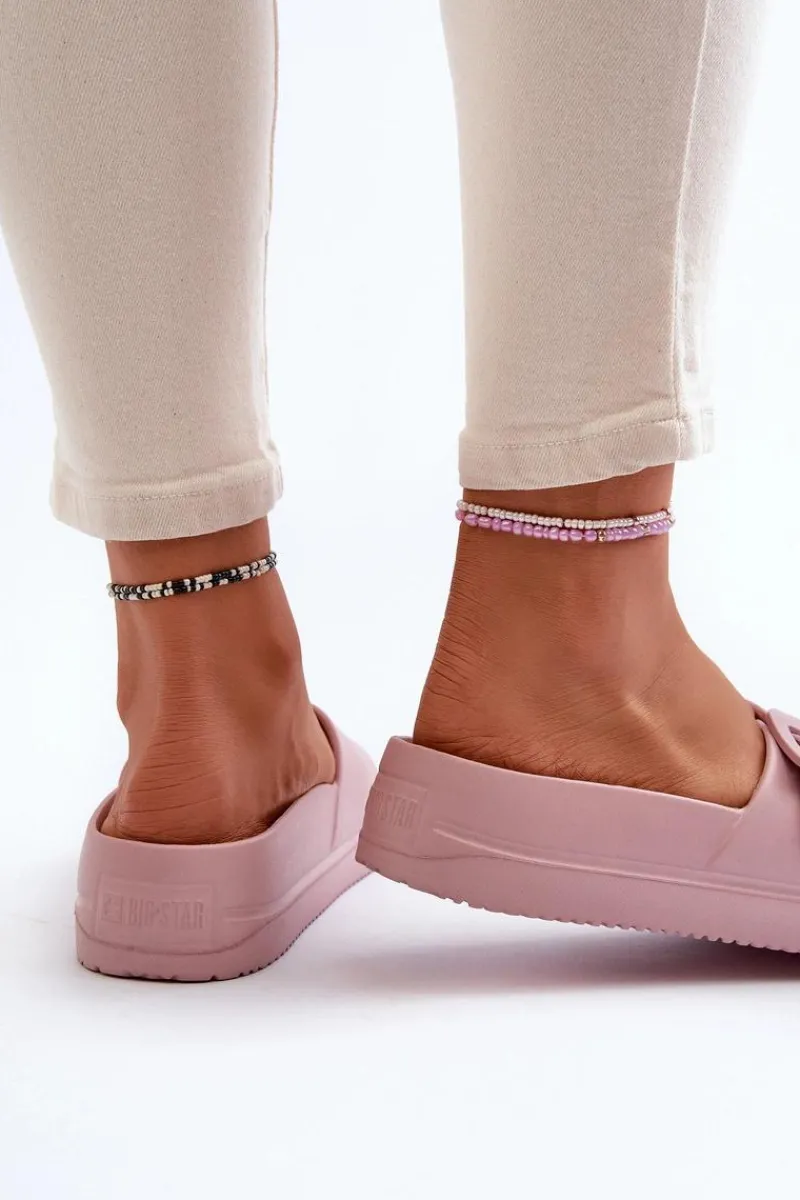 Klapki Damskie Big Star|Klapki Basenowe>Big Star Shoes Damskie Piankowe Klapki Na Platformie Z Klamrą Big Star NN274A663 Różowe Różowy