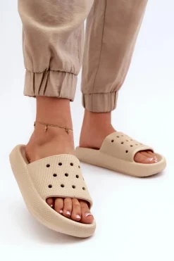 Clearance Damskie Piankowe Klapki Na Grubej Podeszwie Beżowe Beula Damskie Klapki Basenowe|Klapki Damskie Klasyczne