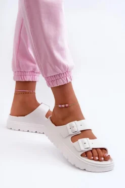 Damskie Piankowe Klapki Na Platformie Białe Melorea Damskie Klapki Basenowe|Klapki Na Platformie