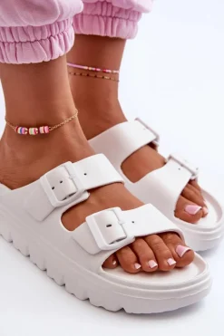 Damskie Piankowe Klapki Na Platformie Białe Melorea Damskie Klapki Basenowe|Klapki Na Platformie