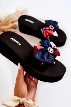 Klapki Damskie Klasyczne>Boto Damskie Piankowe Klapki Na Koturnie Czarne Silana