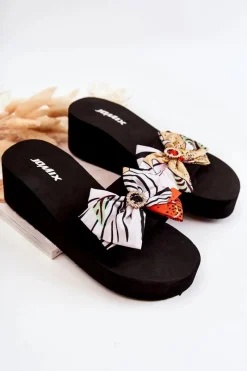 Clearance Boto Damskie Piankowe Klapki Na Koturnie Białe Silana