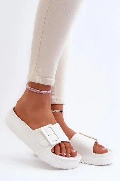 Online Big Star Shoes Damskie Piankowe Klapki Na Platformie Z Klamrą Big Star NN274A661 Białe Biały