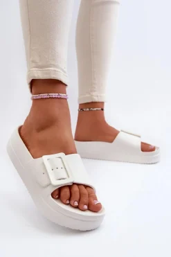 Online Big Star Shoes Damskie Piankowe Klapki Na Platformie Z Klamrą Big Star NN274A661 Białe Biały