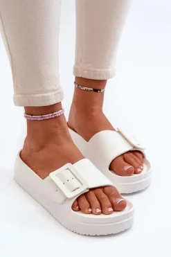 Online Big Star Shoes Damskie Piankowe Klapki Na Platformie Z Klamrą Big Star NN274A661 Białe Biały