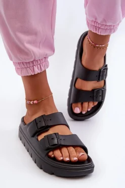 Best Evento Damskie Piankowe Klapki Na Platformie Czarne Melorea Czarny