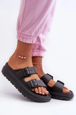 Best Evento Damskie Piankowe Klapki Na Platformie Czarne Melorea Czarny